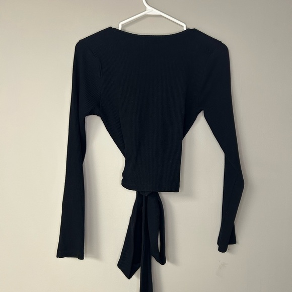 Zara Black Textured Wrap Long Sleeve Top - Picture 3 of 4
